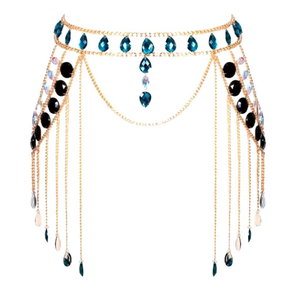 2 LEFT FESTIVAL GOLD & CRYSTAL CHAIN SKIRT OS ADJUSTABLE